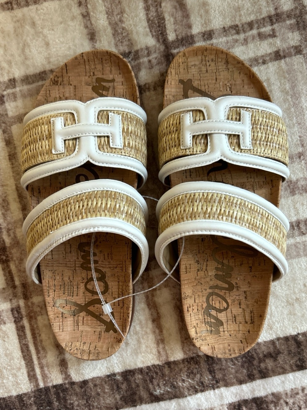 Sam Edelman Rowan Slide Sandals Natural and White - Picture 11 of 11